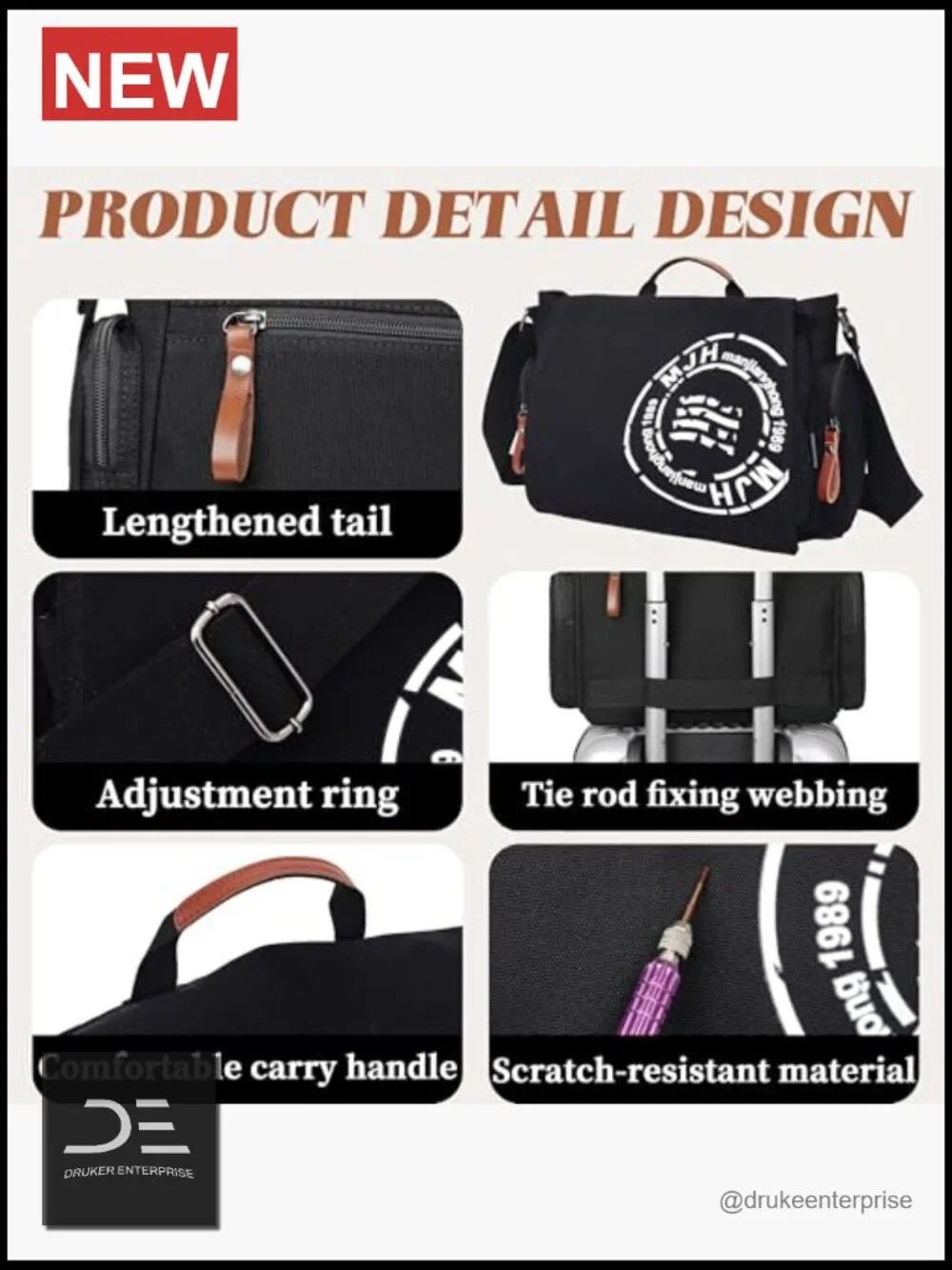 Canvas Messenger Bag for Men Travel Shoulder Laptop 13.5